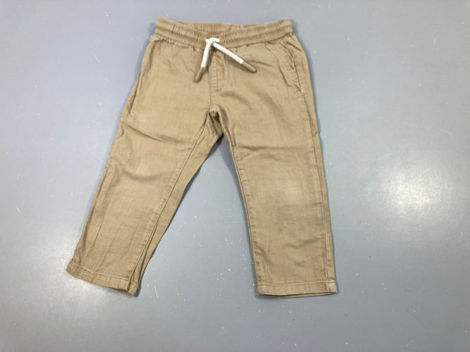 Pantalon beige 100% coton taille élastique, moins cher chez Petit Kiwi