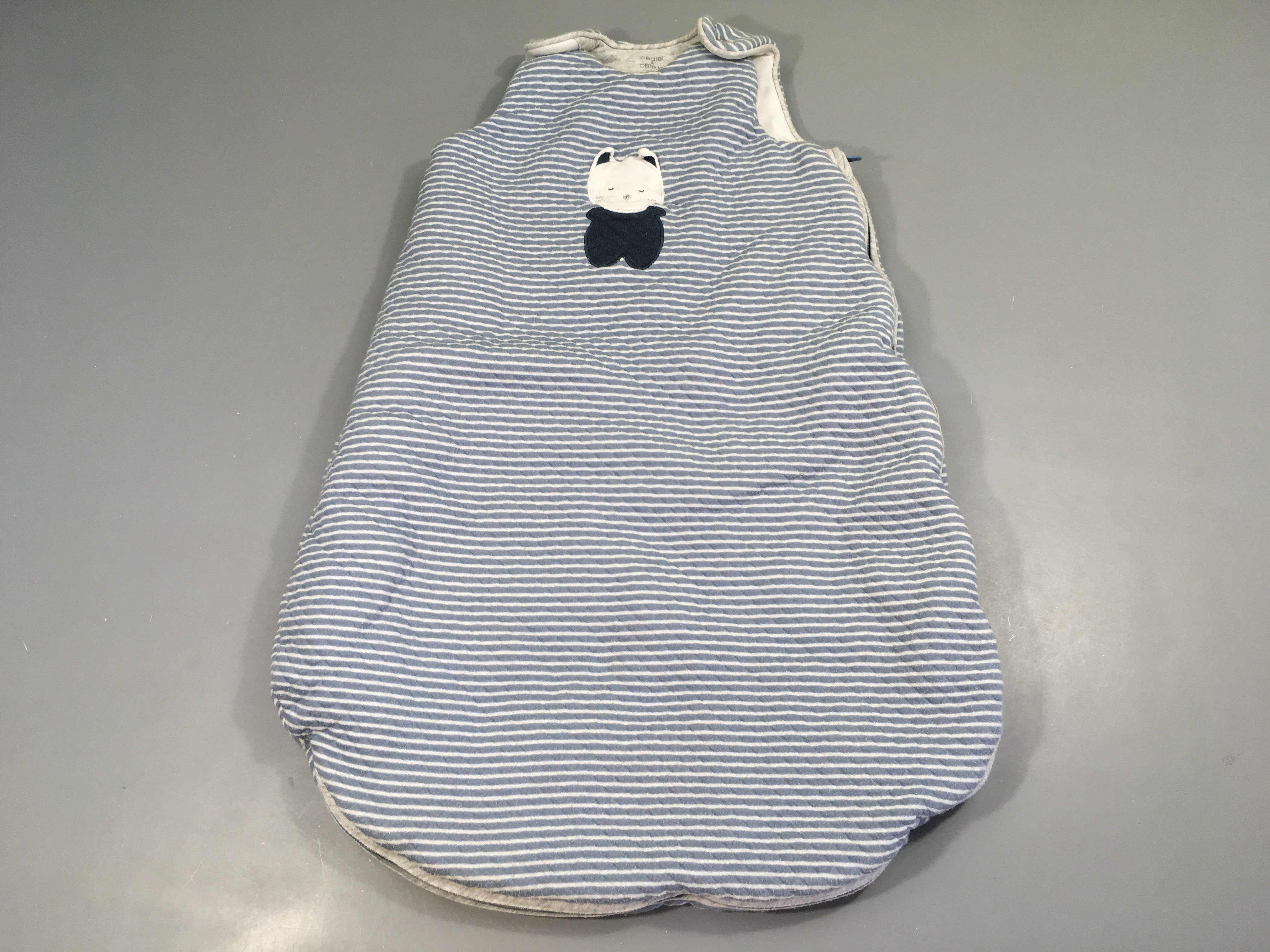 Sac de couchage ouatiné bleu rayé blanc chat-Bouloché 1/6m 53/68cm