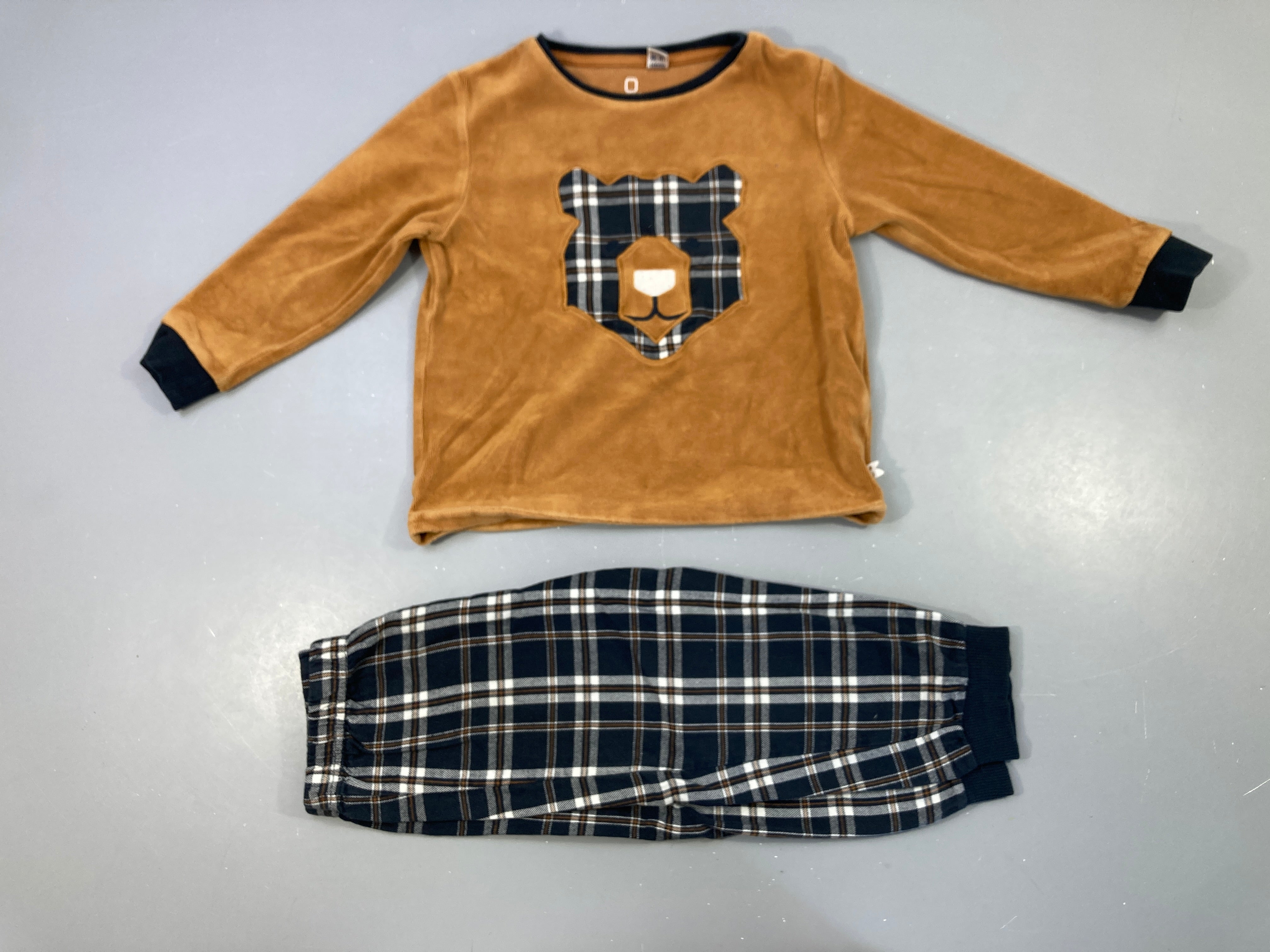 Pyjama 2pcs velours ocre-bleu ours