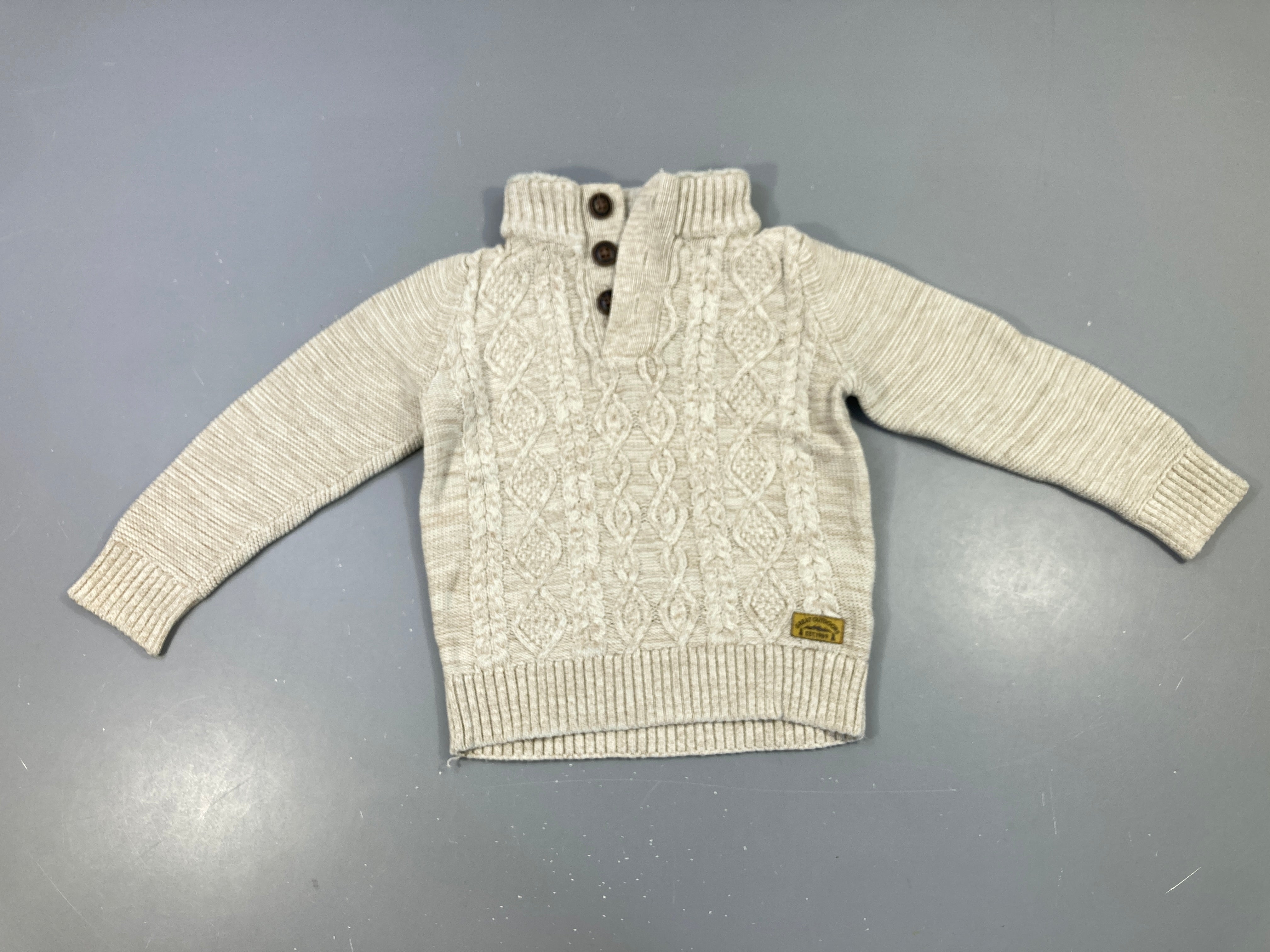 Pull beige chiné col teddy boutonné