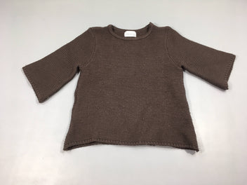 Pull brun manches 3/4, bouloché (laine?)