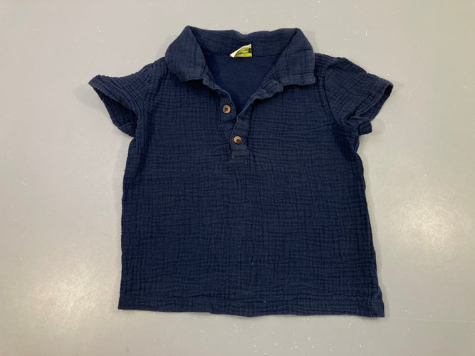 Chemise m.c tetra bleu foncé légèrement boulochée, moins cher chez Petit Kiwi