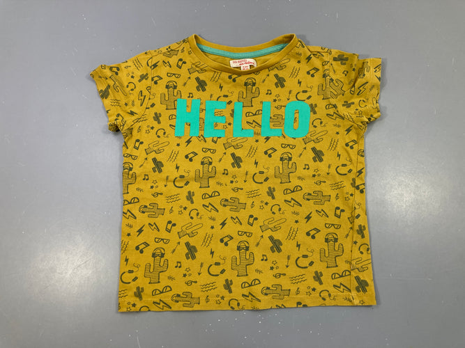 T-shirt m.c jaune Hello Floc légèrement craquelé, moins cher chez Petit Kiwi