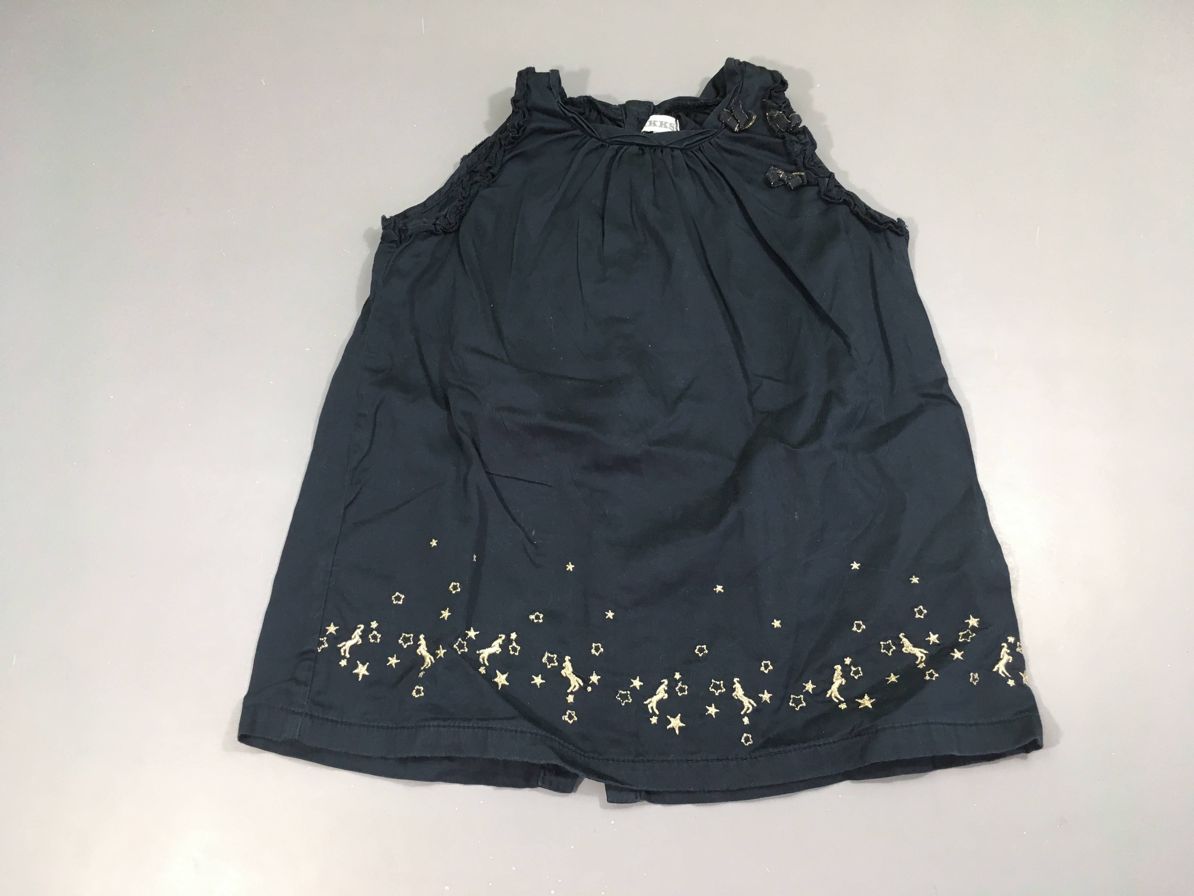 Robe s.m bleu foncé motifs dorés brodés bas