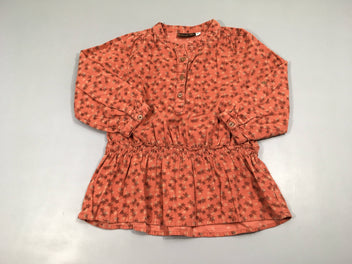 Robe m.l velours côtelé orange fleurs, 100% coton
