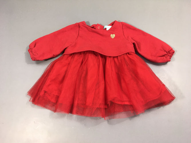 Robe m.l bi-matière rouge effet sup sweat tulle bas, moins cher chez Petit Kiwi