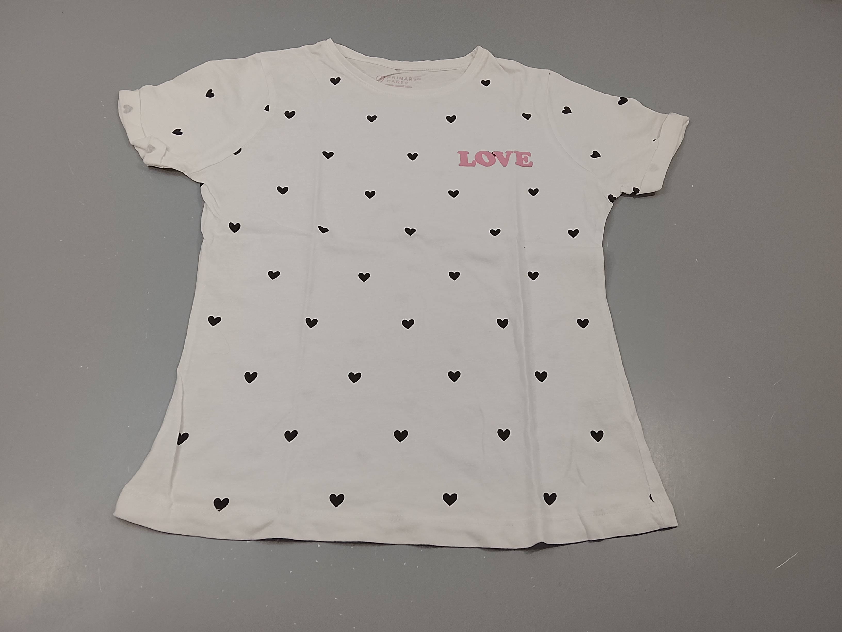 T-shirt m.c blanc , coeurs noirs 