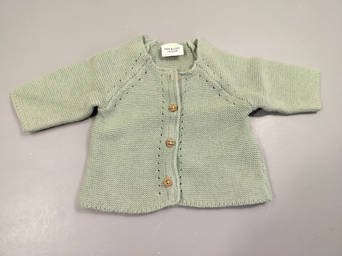 Gilet en maille vert clair  84% coton 36% ac.rilyque, moins cher chez Petit Kiwi