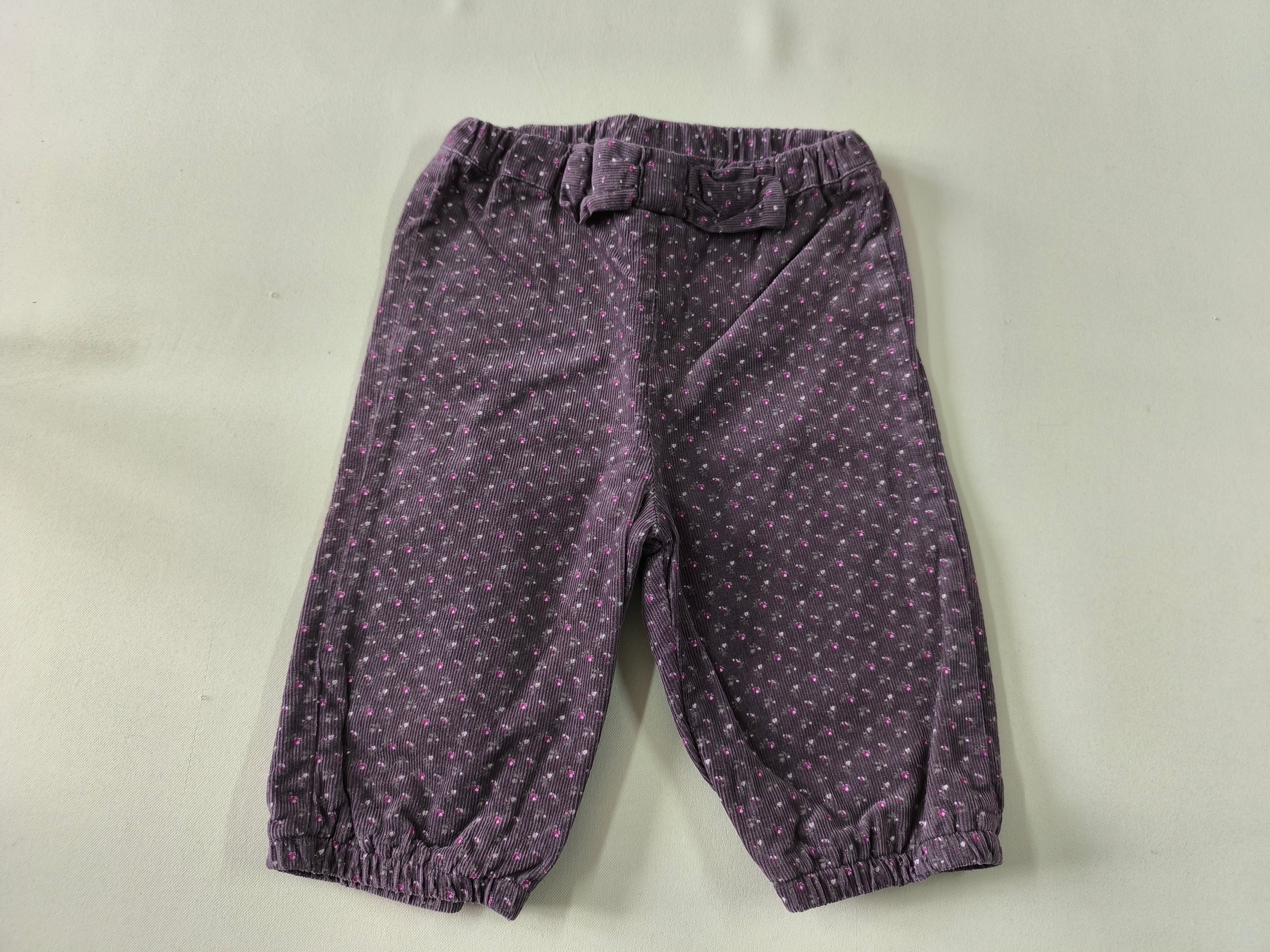 Pantalon velours côtelé mauve fleurs taille et chevilles élastiques