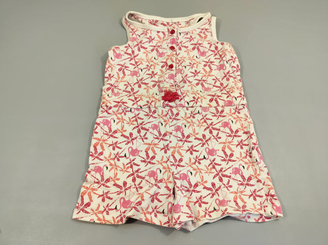 Combishort blanche palmiers et flamands roses, moins cher chez Petit Kiwi
