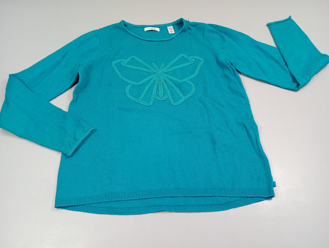 Pull turquoise , papillon pailleté, moins cher chez Petit Kiwi