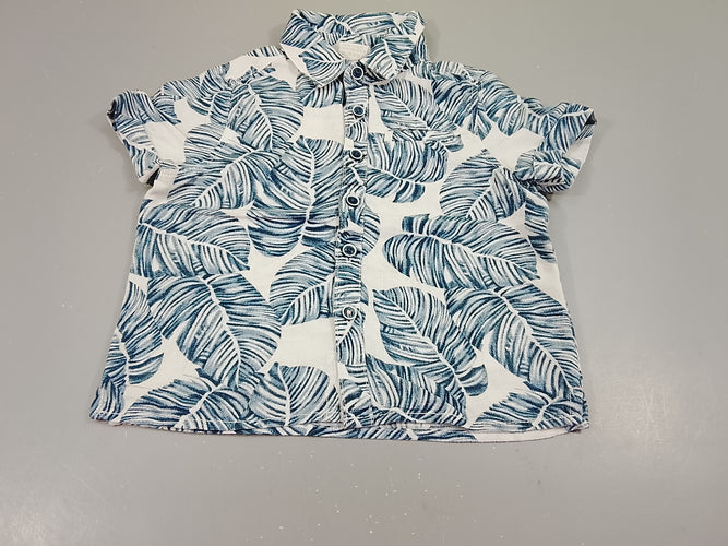 Chemise m.c blanc, motifs feuilles bleues, moins cher chez Petit Kiwi