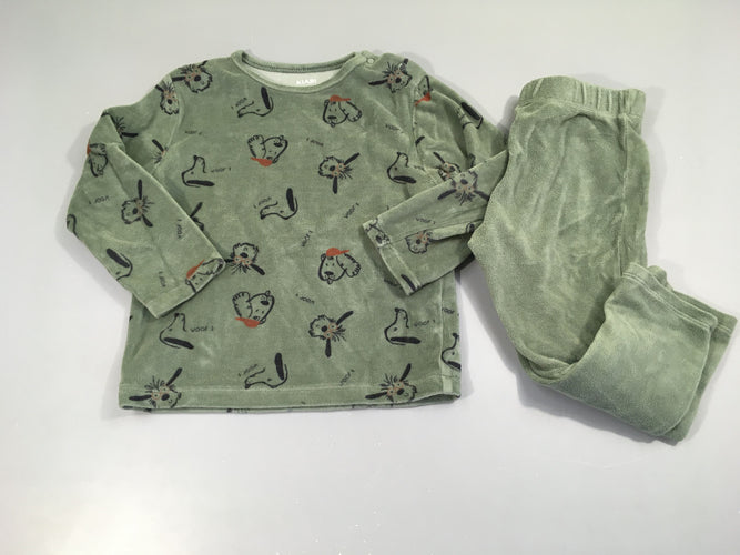 Pyjama 2pcs velours kaki chiens, moins cher chez Petit Kiwi