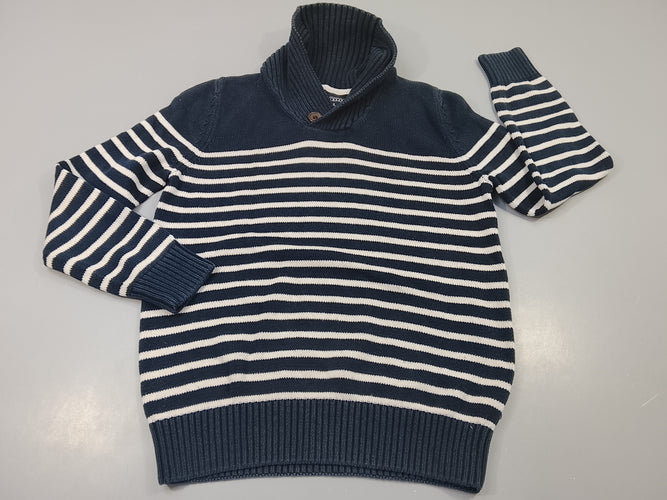 Pull bleu marine, rayé blanc , col châle, moins cher chez Petit Kiwi