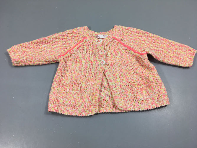 Gilet chiné rose fluo/jaune, moins cher chez Petit Kiwi