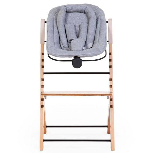 Chaise haute Evosit en bois Childhome avec tablette amovible + Coussin gris + Transat Evosit Newborn gris- Structure complète de 0 m jusqu'à 85kg!, moins cher chez Petit Kiwi