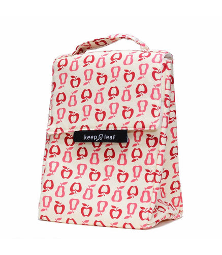 Lunch bag écru motifs poires, pommes roses, Keep Leaf, moins cher chez Petit Kiwi