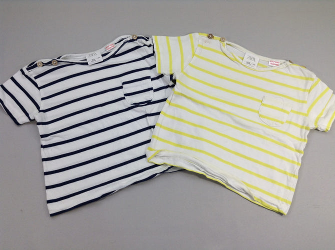 2 T-shirt m.c jaune rayé jaune/bleu, moins cher chez Petit Kiwi
