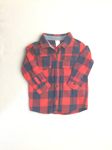 Chemise m.l à carreaux bleu foncé et rouge, moins cher chez Petit Kiwi