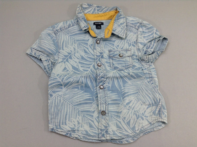 Chemise m.c bleue feuilles, moins cher chez Petit Kiwi