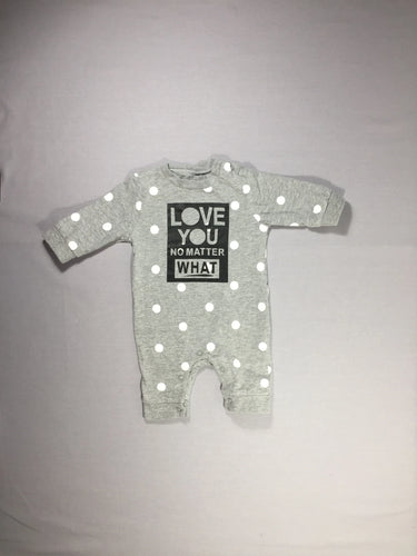 Combishort jersey  gris flammé pois blancs "Love you no matter what", moins cher chez Petit Kiwi