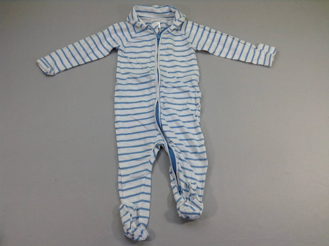 Pyjama jersey zippé jersey blanc rayé bleu col, moins cher chez Petit Kiwi