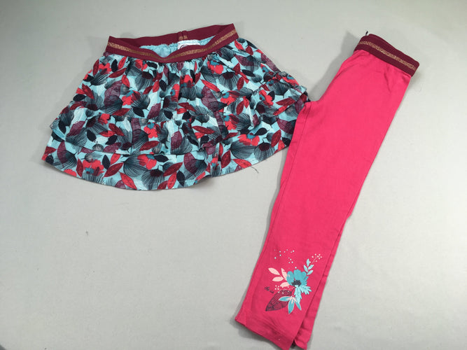 Jupe bleue feuille rose + Legging rose, moins cher chez Petit Kiwi