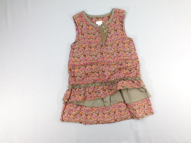Robe s.m beige fleurs volants, moins cher chez Petit Kiwi