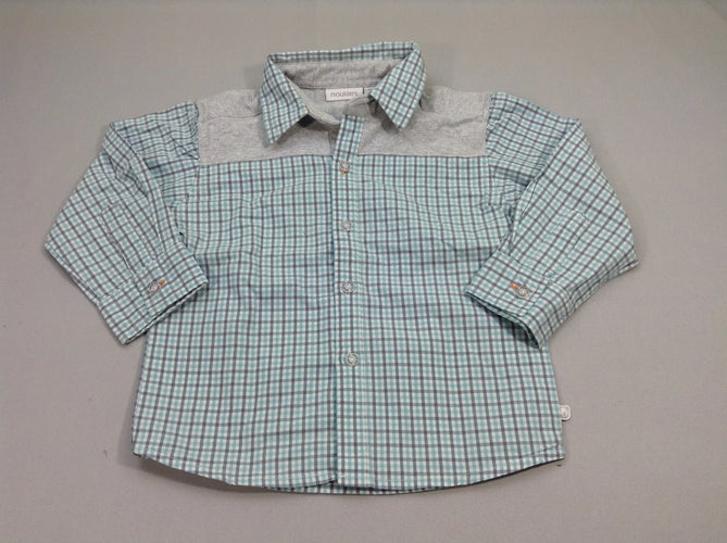 Chemise m.l bi matière grise/carreaux bleu/blanc, moins cher chez Petit Kiwi
