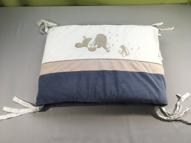 Tour de lit velours blanc/bleu Bao et Wapi, moins cher chez Petit Kiwi