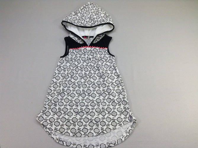 Robe s.m molleton blanc/noir fleurs à capuche, moins cher chez Petit Kiwi