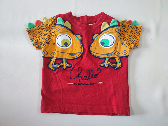 T-shirt m.c rouge lézards oranges "Hello", moins cher chez Petit Kiwi