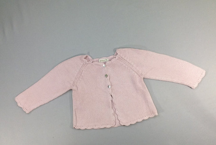 Gilet rose, un peu bouloché, moins cher chez Petit Kiwi