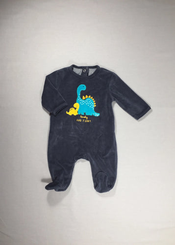 Pyjama velours bleu foncé et dinosaures, moins cher chez Petit Kiwi
