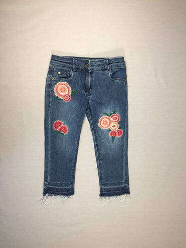 Jeans - fleurs roses brodées - taille réglable, moins cher chez Petit Kiwi