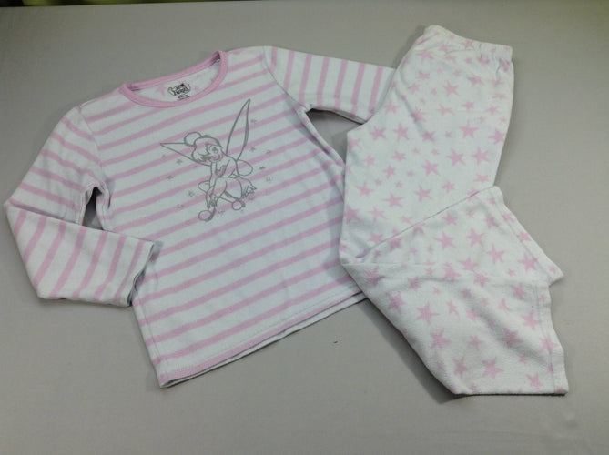 Pyjama m.l polar 2pcs blanc rayé rose fée clochette, moins cher chez Petit Kiwi