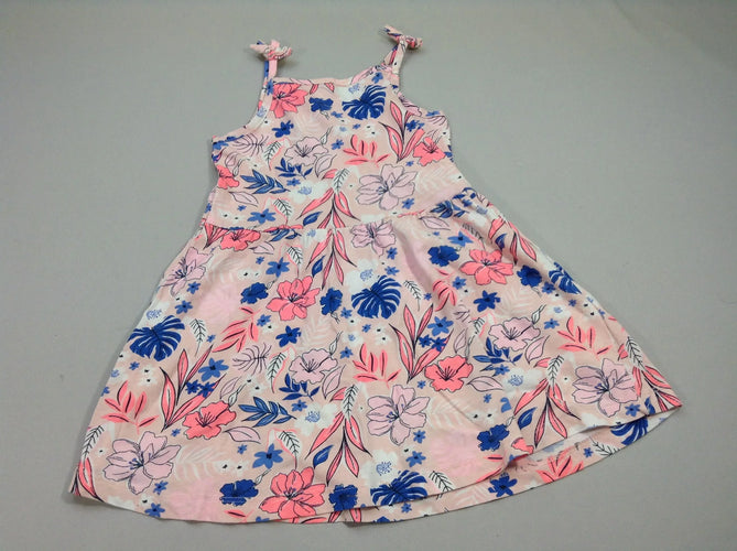 Robe fines bretelles jersey rose fleurs, moins cher chez Petit Kiwi