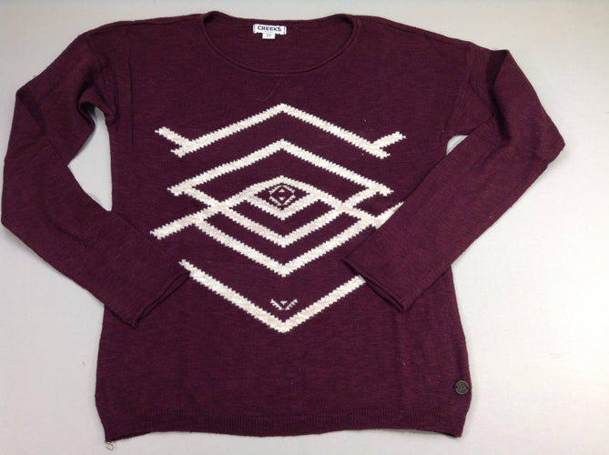 Pull léger aubergine motifs blanc doré Creeks, moins cher chez Petit Kiwi