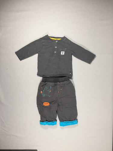 2 pièces T-shirt (taches) m.l et pantalon avec dessin et revers turquoise, moins cher chez Petit Kiwi