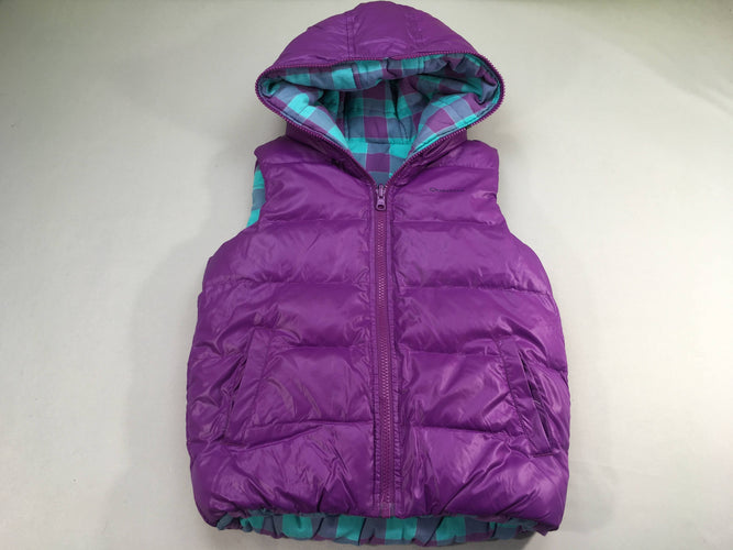 Bodywarmer à capuche mauve réversible à carreaux textiles turquoise mauve, moins cher chez Petit Kiwi