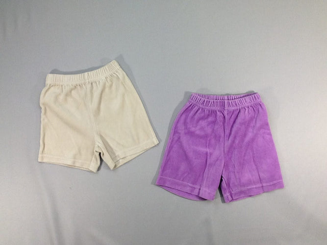 2 shorts velours mauve/beige, moins cher chez Petit Kiwi