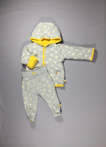 2 pièces - sweat pressions à capuche réversible jaune + pantalon  - poussin dans l'oeuf, moins cher chez Petit Kiwi