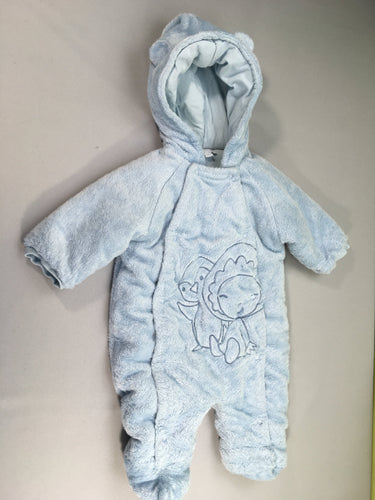 Combi pilote velours bleu clair à capuche lion pingouin, moins cher chez Petit Kiwi