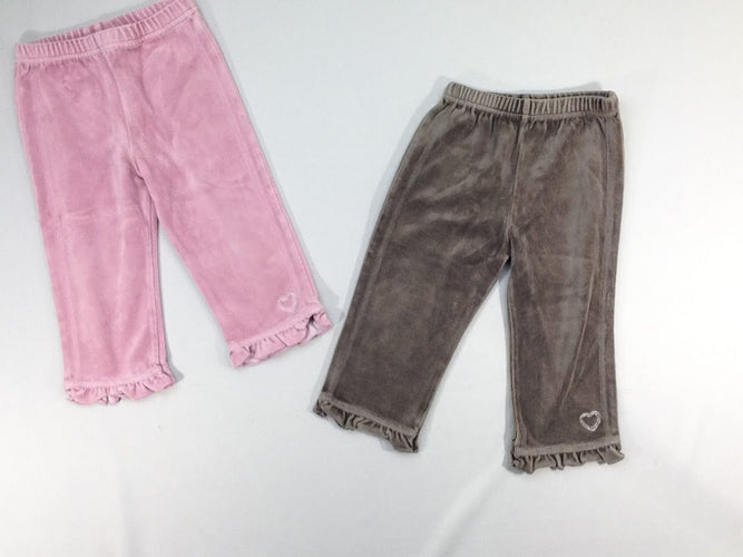 2 Pantalon velours ras brun/rose, moins cher chez Petit Kiwi