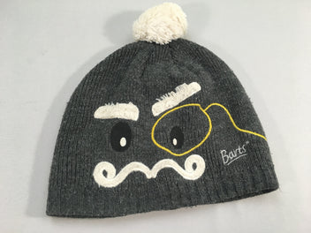 Bonnet gris doublé polair pompon yeux