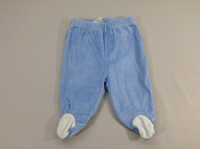 Pantalon à pieds souple velours bleu-blanc, moins cher chez Petit Kiwi