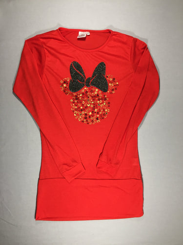Tunique en jersey fluide rouge  - noeud (Mickey) à paillettes, moins cher chez Petit Kiwi