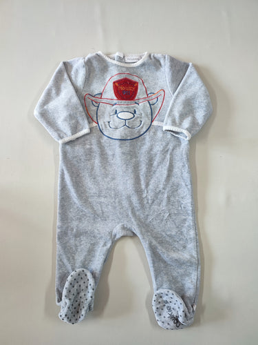 Pyjama velours gris clair ours pompier, moins cher chez Petit Kiwi