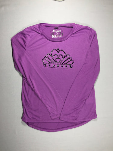 T-shirt m.l mauve avec couronne en strass noir - jersey fluide, moins cher chez Petit Kiwi