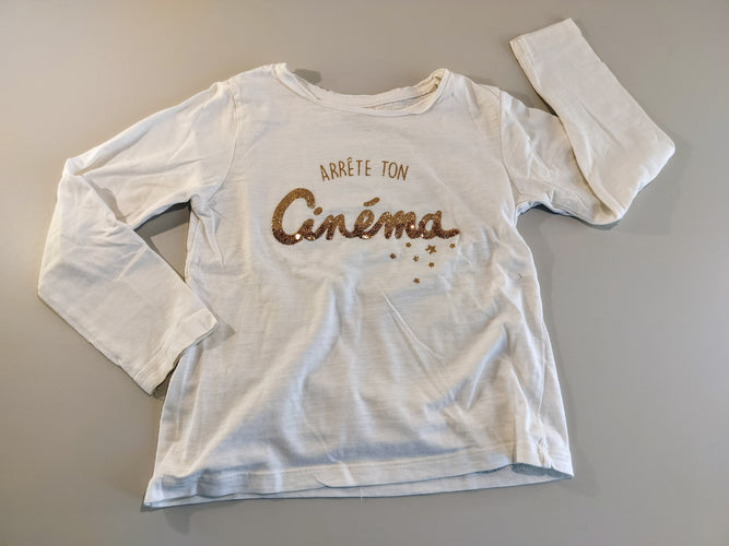 T-shirt m.l blanc inscription pailletées dorée "Arrête ton cinéma", moins cher chez Petit Kiwi